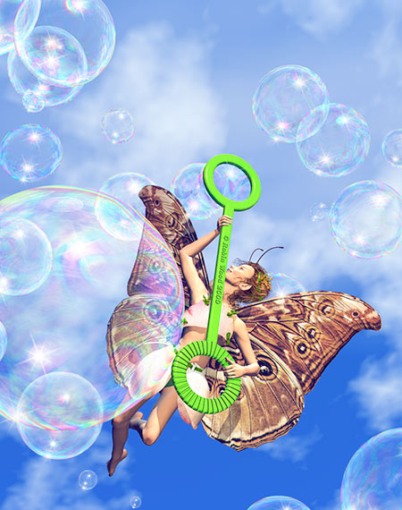 When Fairies get bubble wands! Bryce and Photoshop.