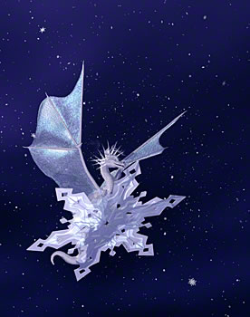 frost fairy dragon riding a snowflake