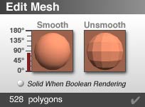 Edit Mesh dialog, showing the smoothing angles