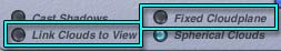 Link Clouds to View and Fixed Cloudplane circled, from the bottom left of the Cloud Cover tab, Sky Lab