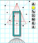 Wireframe view of a spotlight. The long line that comes from the center of the light is highlighted.