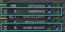 The Values section of the Material Lab, with Ambience and Bump Height both set to zero. 