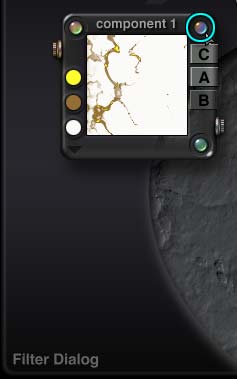 The Component 1 palette, in the DTE, with the button in the top right corner circled. Click that for the Filter Dialog.