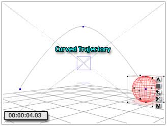 The Time is 04.03 (4 seconds, 3 frames), the ball is on the ground at the far right, and the Trajectory is a curved line