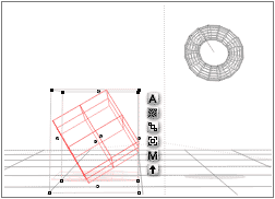 Torus is tilged, but it in the original position, not touching cube, and far to the right of it