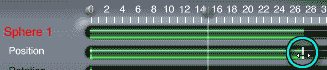 The last keyframe in the Sphere Position timeline selected and circled