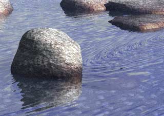 A render, with wet rocks in a stream