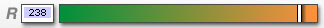 The Red slider, from the RGB color picker, showing the green on the left, and the orange on the right
