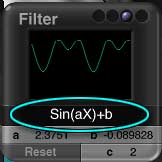 DTE Filter Dialog, ball in hollow 3, set to Sin(aX)+b