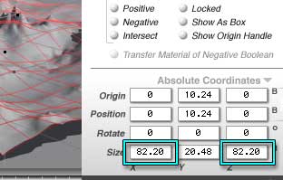 Main Window, Object Attributes, Size on X and Z is 82.2 B