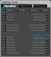 Terrain Editor, Elevation tab, New button (top left) and Blob Maker (bottom section, top right) circled