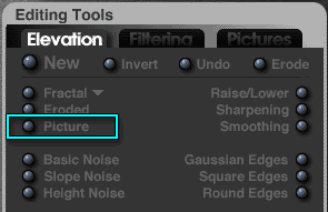 Terrain Editor, Elevation tab, Picture button, bottom left, first group, circled