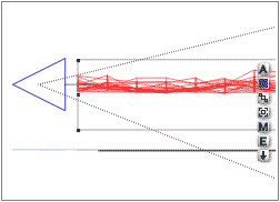 Wireframe Side; Camera, with dotted perspective lines coming from it; terrain centered between them.