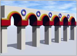 Render; Aqueduct with blue circles