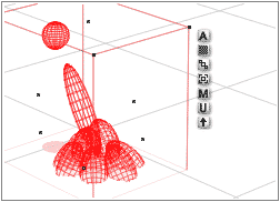 Wireframe; six metaballs, with a long one leading out in the middle, and a small one separated from it at the tip