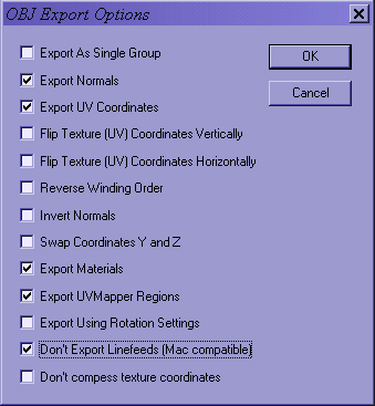 Export Options Dialog