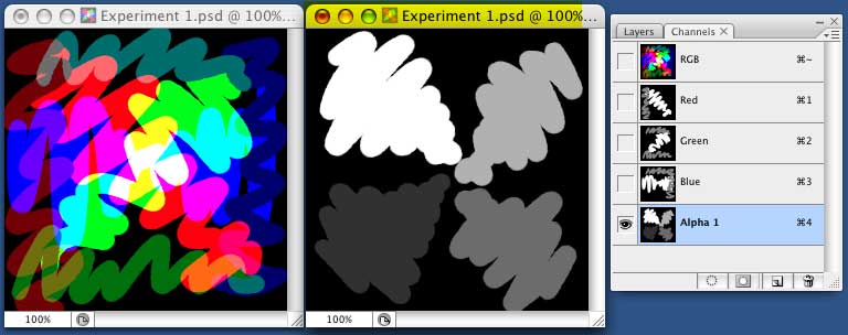 Put several levels of gray into your Alpha channel, so you can see what happens to them